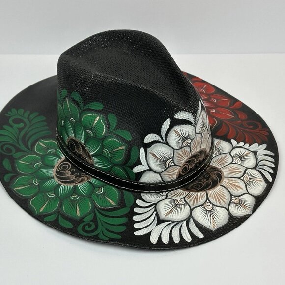 ?? NEW Hand-Painted Mexican Artisan Jute Boho Floral Sun Hat – Medium main image 5